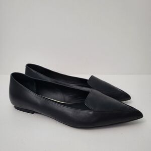 SHOES OF PREY Flats Womens 10.5 W Black Leather Pointed Toe Wide Width Loafers